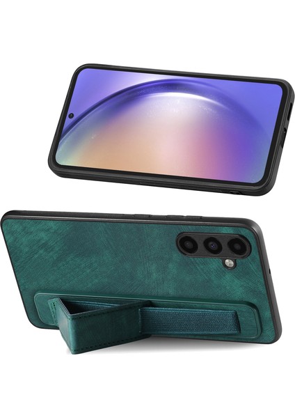 Samsung Galaxy A25 5G(GLOBAL)(161.0 x 76.5 x 8.3mm)Kılıf Bileklik Yumuşak Pu Deri+Tpu Telefon Kabuğu-Yeşil (Yurt Dışından)