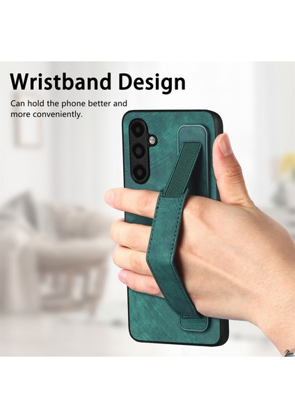 Samsung Galaxy A25 5G(GLOBAL)(161.0 x 76.5 x 8.3mm)Kılıf Bileklik Yumuşak Pu Deri+Tpu Telefon Kabuğu-Yeşil (Yurt Dışından)