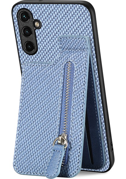 Samsung Galaxy A54 5g Kılıf Fermuarlı Cep Çizilmeye Dayanıklı Karbon Fiber Telefon Kapağı-Mavi (Yurt Dışından)