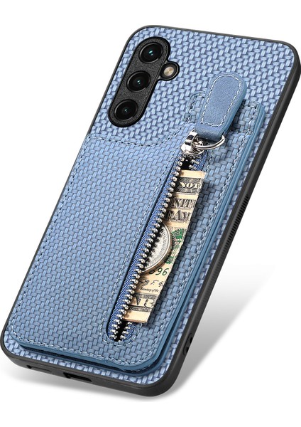 Samsung Galaxy A54 5g Kılıf Fermuarlı Cep Çizilmeye Dayanıklı Karbon Fiber Telefon Kapağı-Mavi (Yurt Dışından) indirimleri