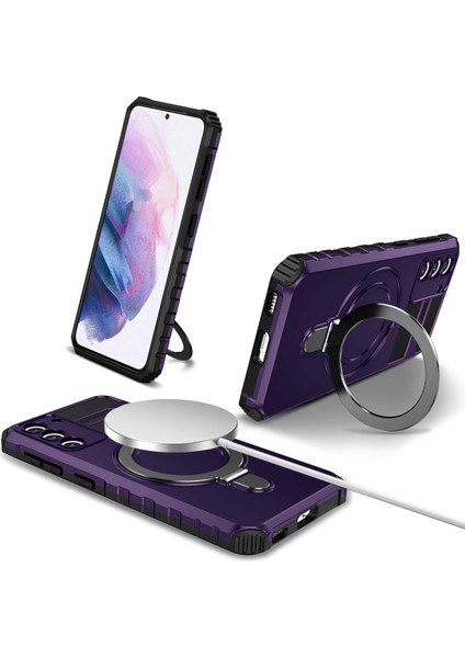Samsung Galaxy S21 4g/5g Kılıf Pc+Tpu Kickstand Manyetik Telefon Koruma Kapağı-Mor (Yurt Dışından)