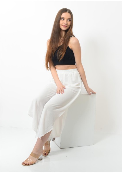 Kadın Yanı Yırtmaçlı Şalvar Pantolon Beyaz Renk