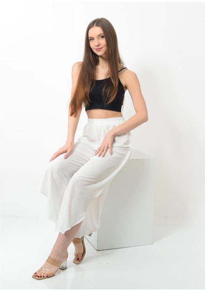 Kadın Yanı Yırtmaçlı Şalvar Pantolon Beyaz Renk fiyatları