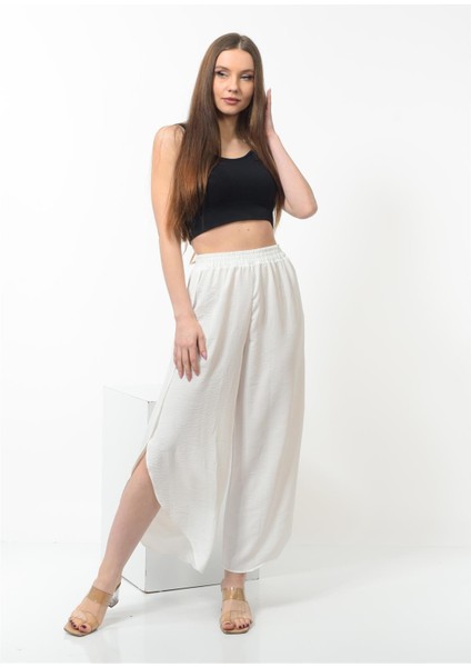 Kadın Yanı Yırtmaçlı Şalvar Pantolon Beyaz Renk fırsatları