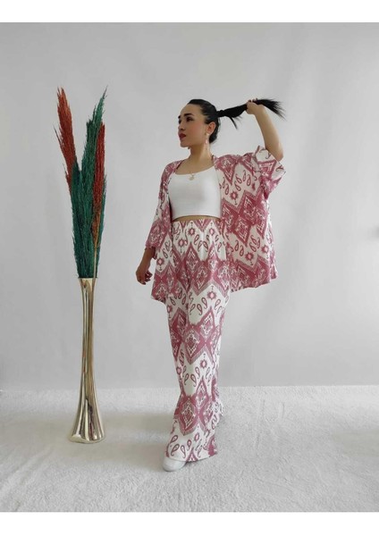 Pembe Renk Desenli Ikili Kimono Takım (Rahat Kalıp) fırsatları