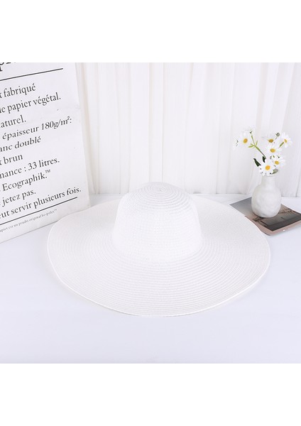 Hasır Şapka Güneş Şapkası Bayanlar Plaj Şapkası Açık Güneşlik Büyük Kenarlı Şapka (Yurt Dışından)
