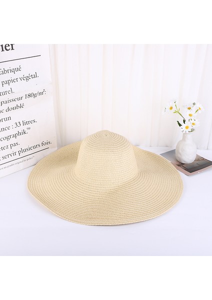 Hasır Şapka Güneş Şapkası Bayanlar Plaj Şapkası Açık Güneşlik Büyük Kenarlı Şapka (Yurt Dışından)