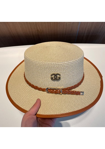 Yaz Düz Hasır Şapka Bayanlar Ingiliz Tarzı Küçük Pot Şapka (Yurt Dışından)