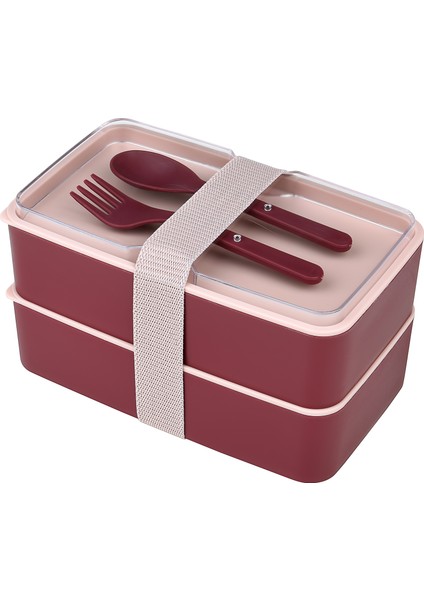 Jumbo Dikdörtgen Iki Katlı Lunch Box Beslenme Saklama Kutusu - Bordo