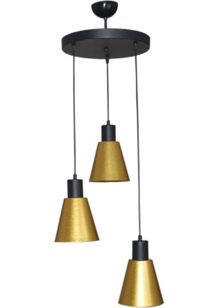 Trend Modern Tasarım Cafe Mutfak Salon Siyah - Gold Renk 3 Lü Avize