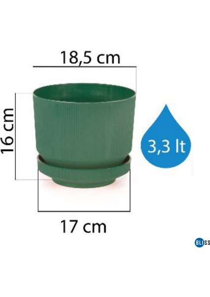 3,3 Litre Gri Dekoratif Lüks Saksı Iç Dış Mekan Tabaklı Plastik Çiçek Saksıs