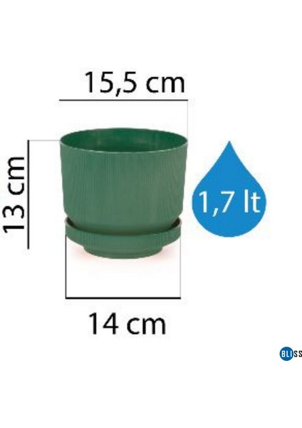 1,7 Litre Gri Dekoratif Lüks Saksı Iç Dış Mekan Tabaklı Plastik Çiçek Saksıs