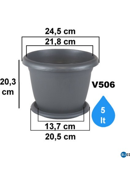 Yeşil Dekoratif Tabaklı Orta Boy Villa Saksı 5 Lt