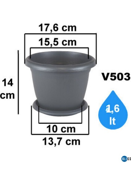 Yeşil Dekoratif Tabaklı Küçük Boy Villa Saksı 1,6 Lt