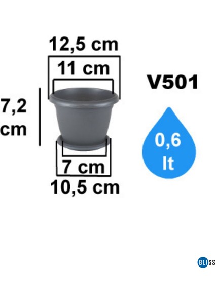 Antrasit Dekoratif Tabaklı Küçük Boy Villa Saksı 0,6 Lt