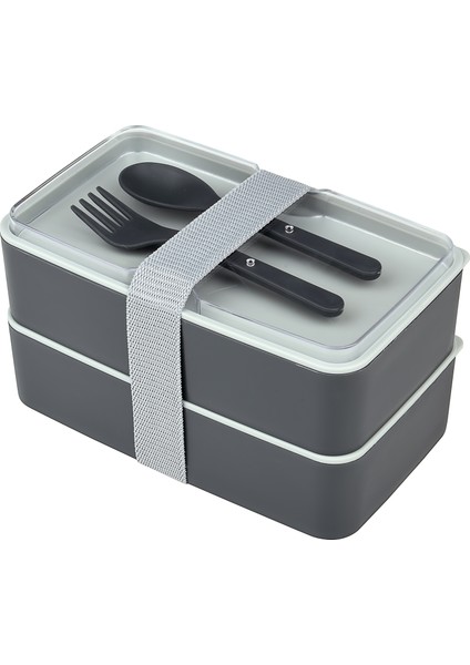Jumbo Dikdörtgen Iki Katlı Lunch Box Beslenme Saklama Kutusu - Gri