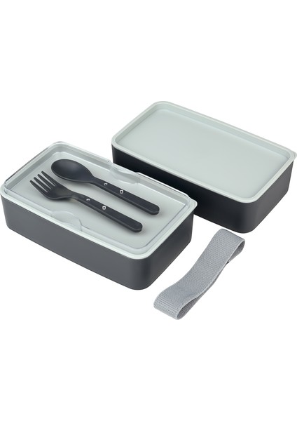 Jumbo Dikdörtgen Iki Katlı Lunch Box Beslenme Saklama Kutusu - Gri