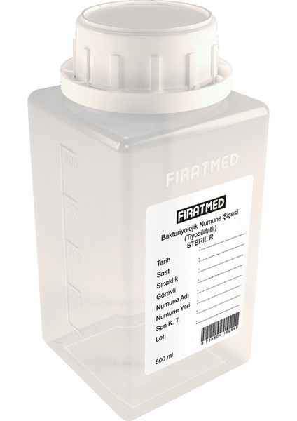 Su Numune Şişesi Tiyösülfatlı Steril Şeffaf 500 ml (7 Adet)