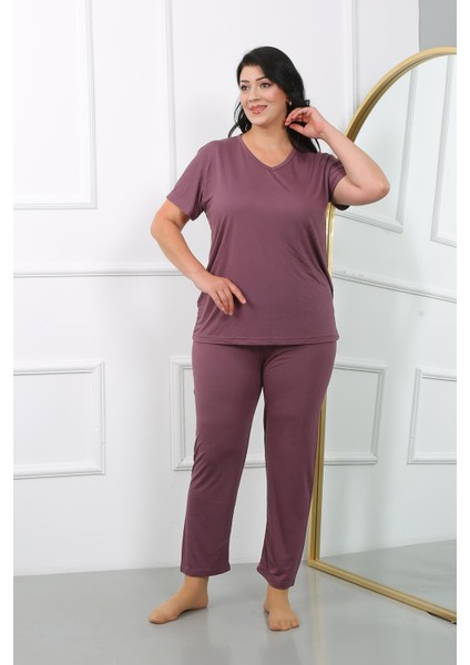 Kadın Büyük Beden Kısa Kol Penye Pijama Takımı Mürdüm 202405 fiyatları