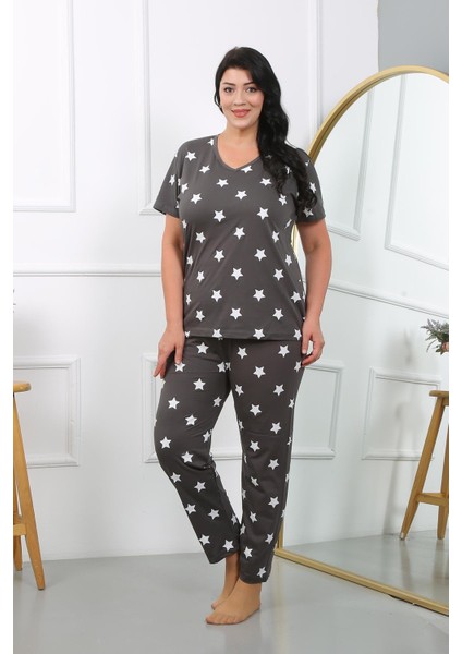Kadın Büyük Beden Kısa Kol Penye Pijama Takımı Füme 202407 fiyatları