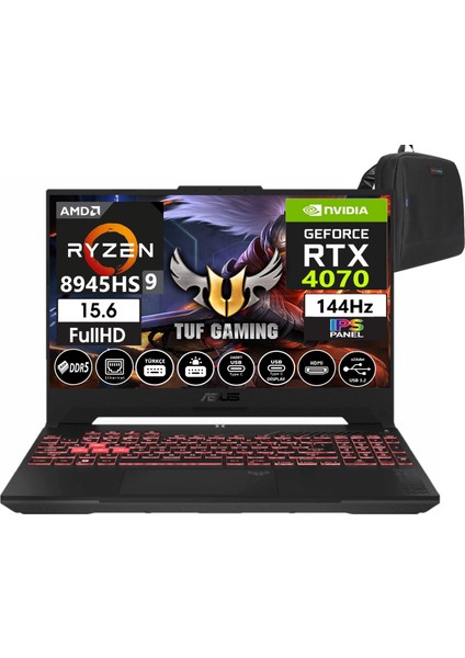 Tuf Gaming A15 Ryzen 9 8945HS 64GB Ddr5 Ram  2tb SSD WINDOWS11HOME 15.6 Inç Fhd 144Hz 8gb RTX4070 140W Taşınabilir Bilgisayar FA507UI-LP12027+WEBLEGELSINÇANTA