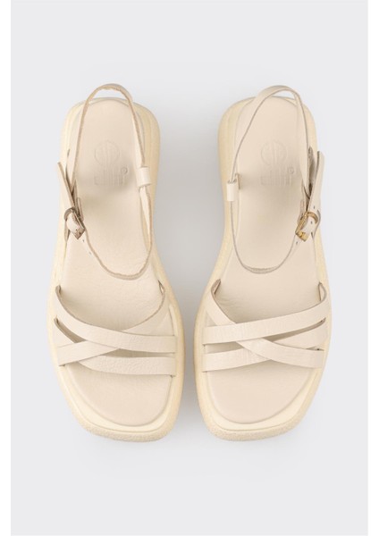 Bej Deri Kadın Dolgu Topuk Sandalet fırsatları