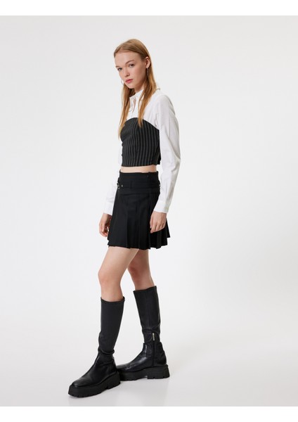 Mini Pileli Etek Kemer Detaylı Standart Bel Slim Fit Viskon Karışımlı fiyatları