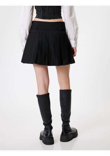 Mini Pileli Etek Kemer Detaylı Standart Bel Slim Fit Viskon Karışımlı fırsatları