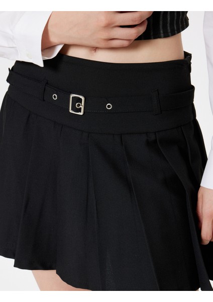 Mini Pileli Etek Kemer Detaylı Standart Bel Slim Fit Viskon Karışımlı indirimleri