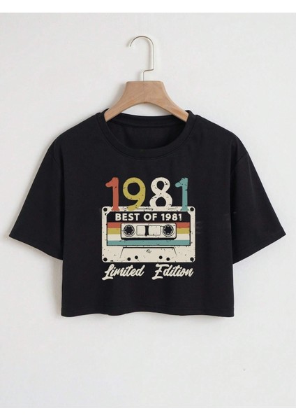 Kadın Beyaz 1981 Kaset Baskılı Oversıze Crop