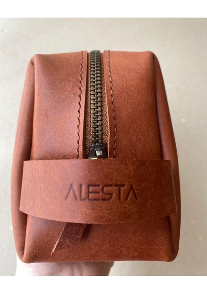 Alesta Leather El Yapımı Hakiki İtalyan Deri Makyaj Çantası - Bozuk Para Cüzdanı/Kartlık Hediye