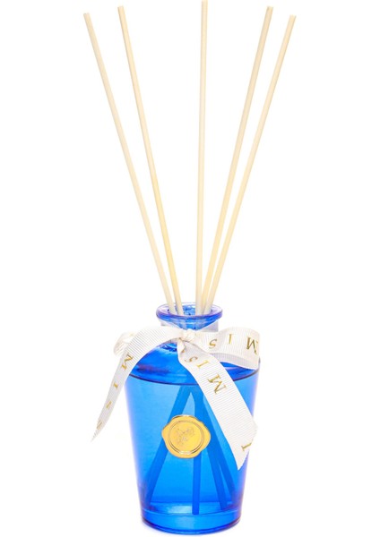 130 ml Mavi Konik Cam Şişe Bambu Çubuklu Vanilya Sandal Oda Kokusu