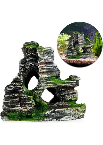 Yeşil Stil Resim Gösterildiği Gibi Dağ Manzaralı Akvaryum Rockery Gizleme Mağara Ağacı Balık Tankı Süsleme Dekorasyonu 77UD (Yurt Dışından)