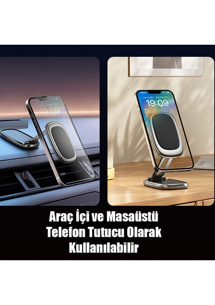 Tüm Araçlarla Uyumlu Mıknatıslı Metal Katlanır Torpido Cam Yapışkanlı 360 Dönen Araç Telefon Tutucu