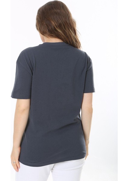 Kadın Büyük Beden Füme Pamuklu Kumaş Kısa Kollu Baskı Ve Taş Detaylı Bluz 65N38036 indirimleri