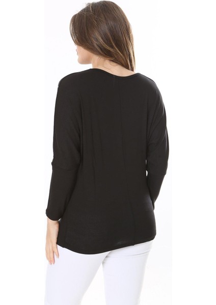 Kadın Büyük Beden Siyah Taş Detaylı Yarasa Kol Bluz 65N37804 fiyatları