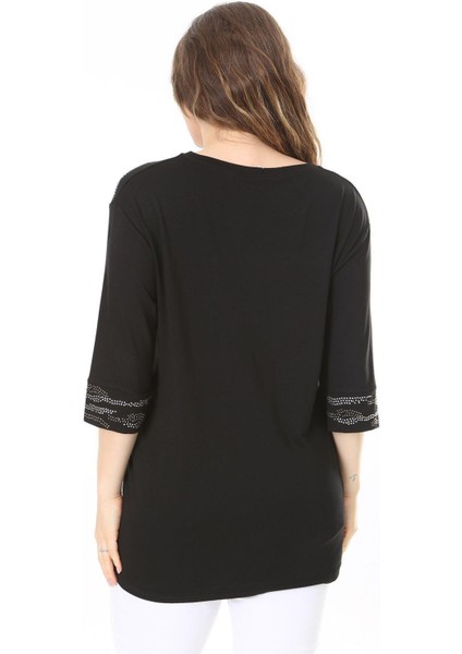 Kadın Büyük Beden Siyah Taş Detaylı Bluz 65N37976 indirimleri