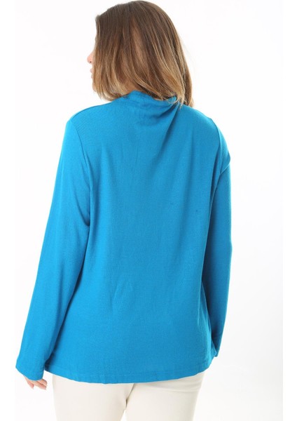 Kadın Büyük Beden Mavi Dik Yakalı Lak Baskılı Tunik 65N37496