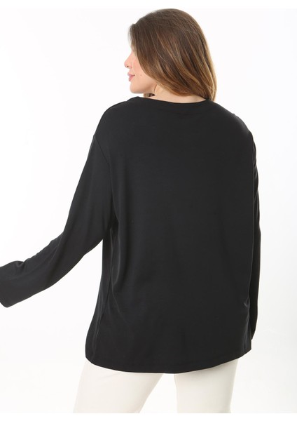 Kadın Büyük Beden Eflatun Bisiklet Yakalı Uzun Kollu Bluz 65N37498