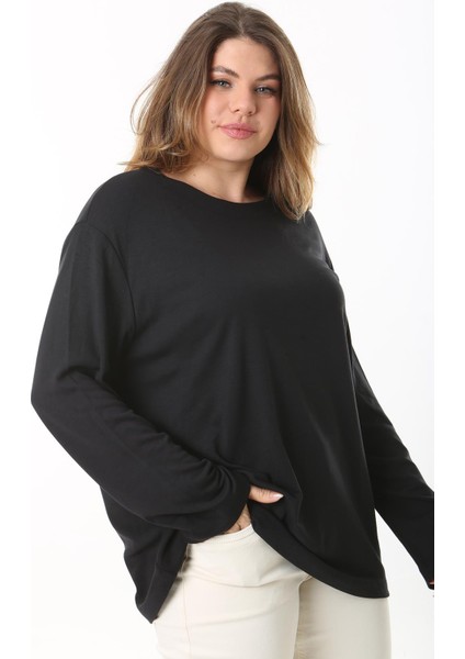 Kadın Büyük Beden Eflatun Bisiklet Yakalı Uzun Kollu Bluz 65N37498 modelleri