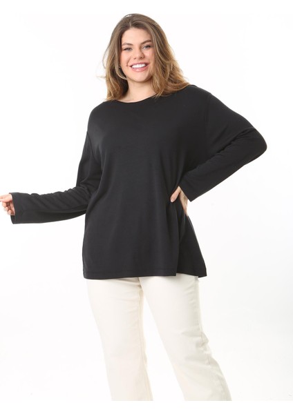 Kadın Büyük Beden Eflatun Bisiklet Yakalı Uzun Kollu Bluz 65N37498 indirimleri