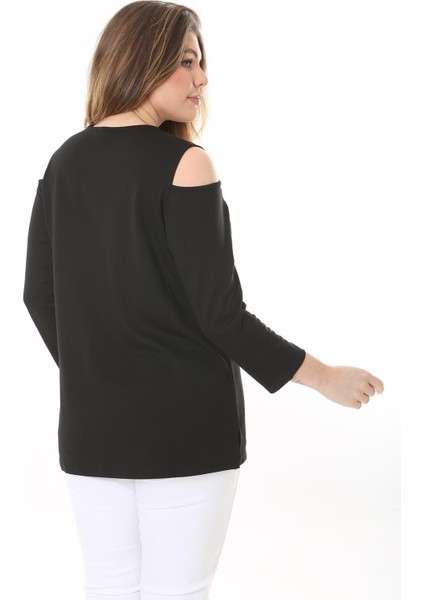 Kadın Büyük Beden Siyah Omuz Dekolteli Robası Fermuarlı Payet Detaylı Bluz 65N37509 fiyatları