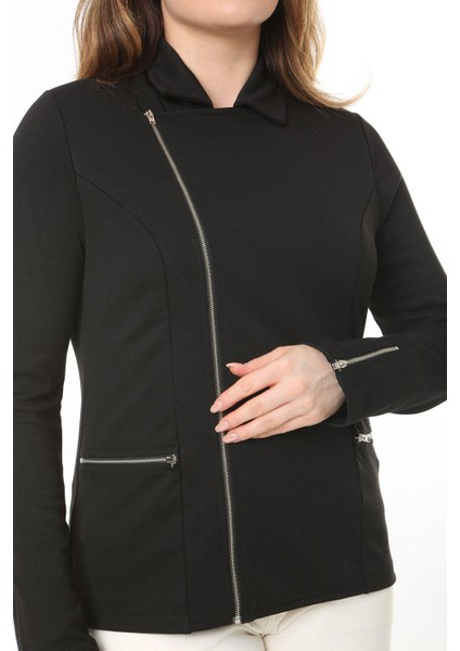 Kadın Büyük Beden Siyah Fermuar Detaylı Astarsız Ceket 65N37540 modelleri