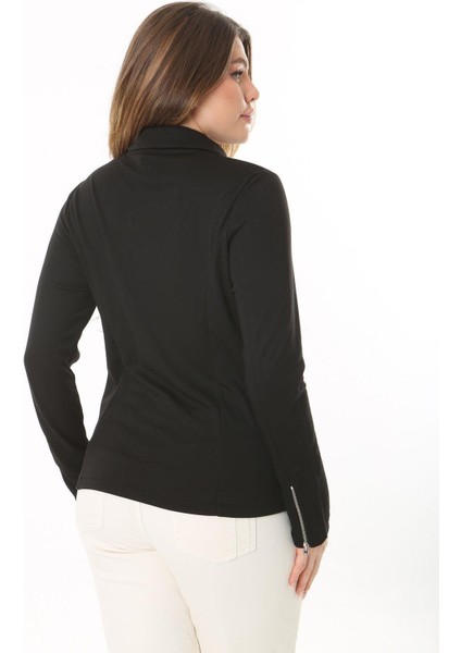 Kadın Büyük Beden Siyah Fermuar Detaylı Astarsız Ceket 65N37540 fırsatları