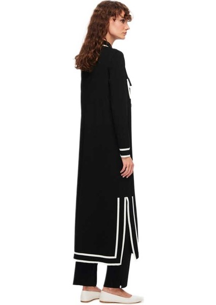 Siyah Renk Şeritli Uzun Triko Hırka fiyatları