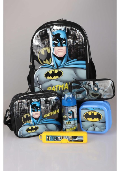 Yeni Sezon Lisanslı Batman Okul,beslenme ve Kalem Çantası,beslenme Kabı,diş Fırçası Kutusu ve 500 ml Trıtan Matara Okul Seti