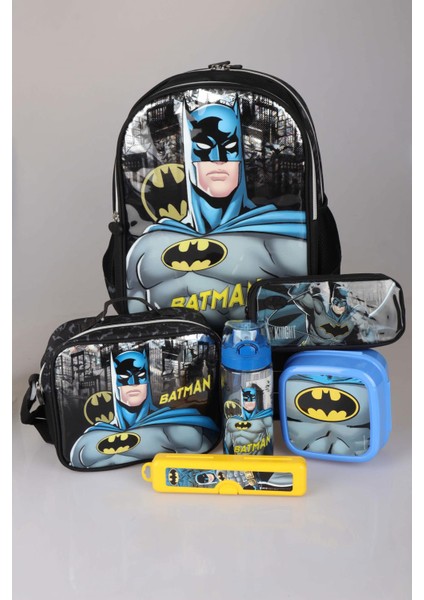 Yeni Sezon Lisanslı Batman Okul,beslenme ve Kalem Çantası,beslenme Kabı,diş Fırçası Kutusu ve 500 ml Trıtan Matara Okul Seti