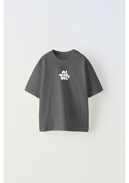 Always On Yazılı Futbol Tasarım Baskılı Füme Çocuk T-Shirt fiyatları