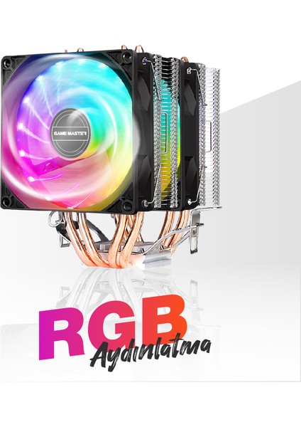 GM-420 4 Bakır Borulu 2 Rgb Fanlı Kule Tipi Siyah Cpu Fan