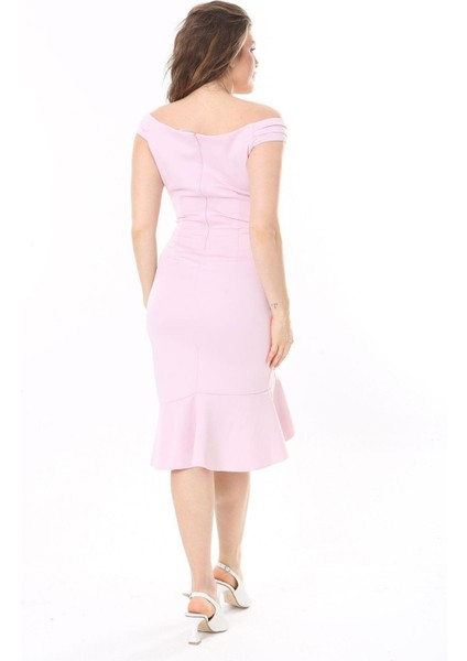 Kadın Büyük Beden Lila Bel Drape ve Volan Detaylı Elbise 65N37964 modelleri